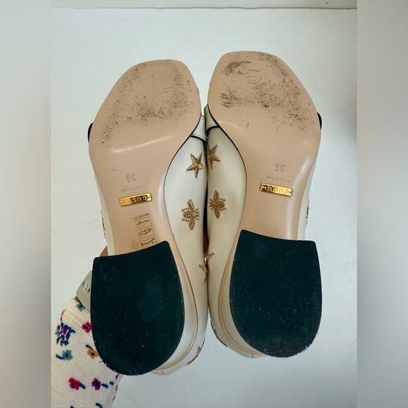 Gucci Mystic white Bee star embroidered GG fringe marmot loafer 36 - Picture 6 of 8